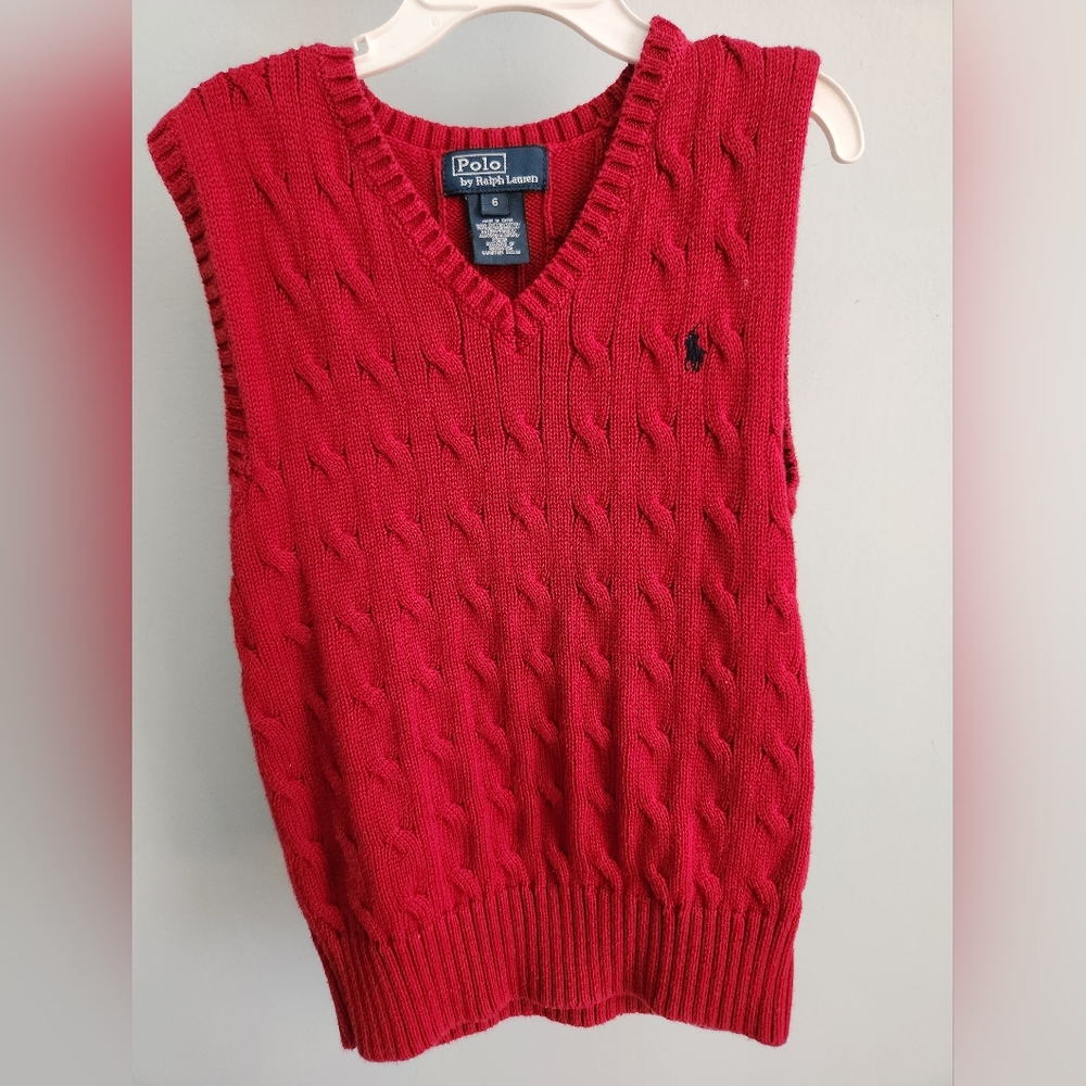 Ralph Lauren Red V-Neck Cable Knit Sweater Vest